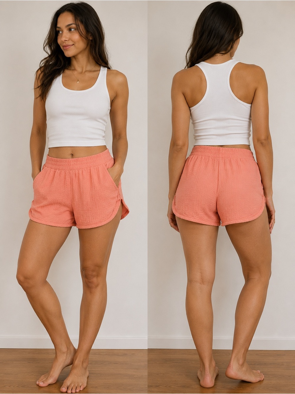 Cupshe Coral Waffle Athletic Lounge Shorts